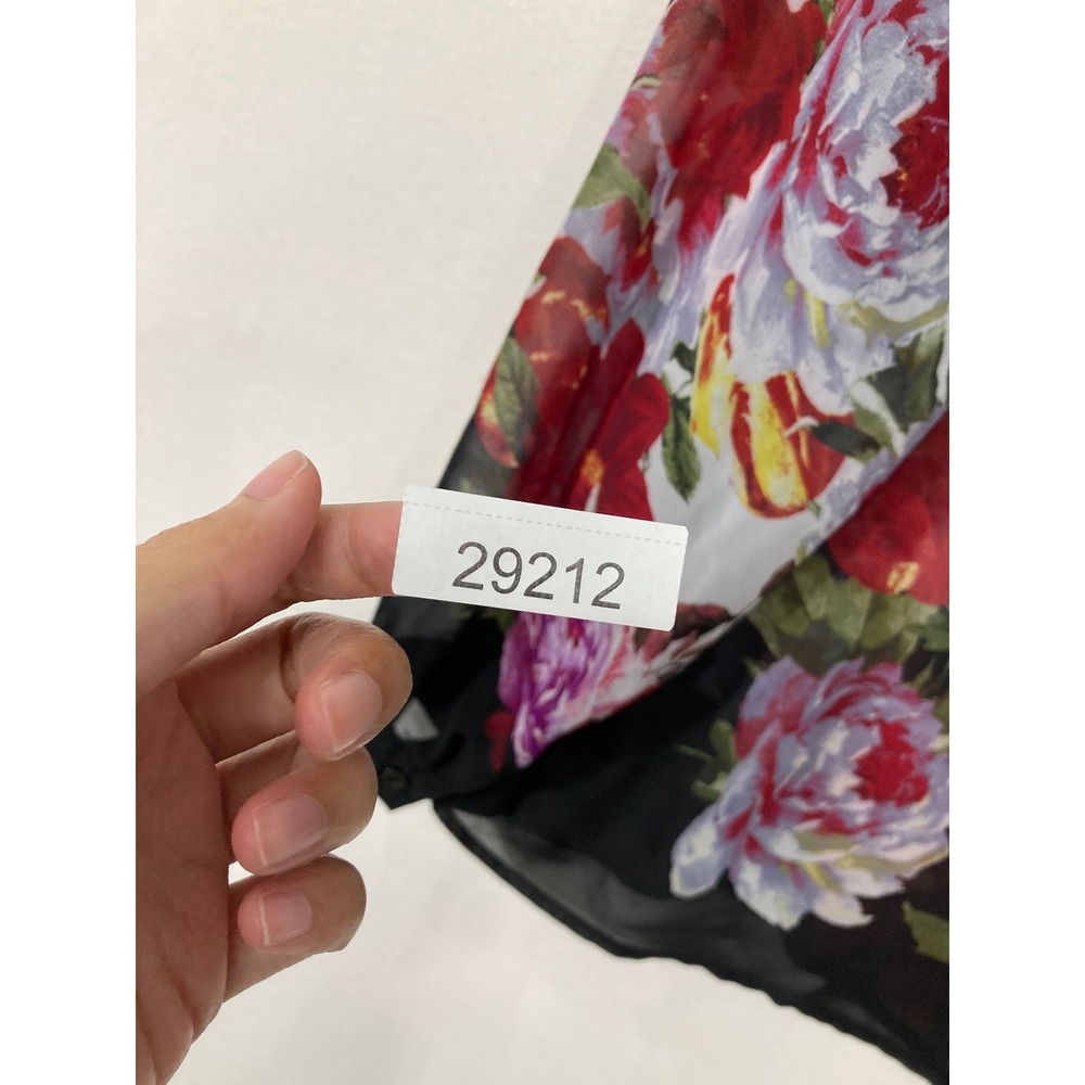 Dressbarn Blouse XL Black Floral Sheer Button Down Long Sleeve Top Feminine - Picture 9 of 9